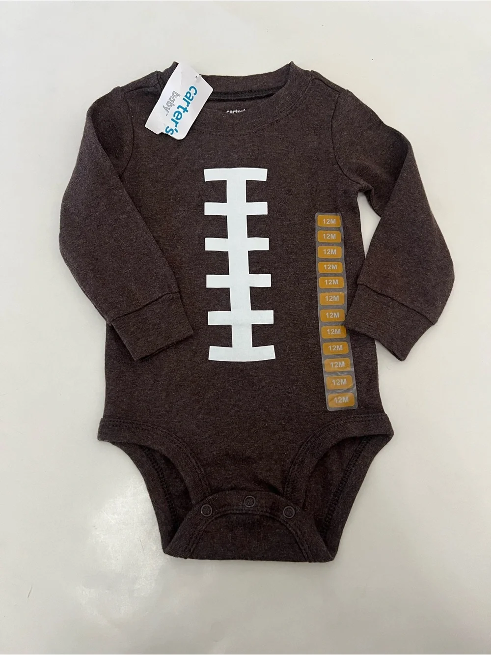 NWT Carter’s Baby Brown Football Print Long-Sleeve One-Piece Baby Size 12 Months